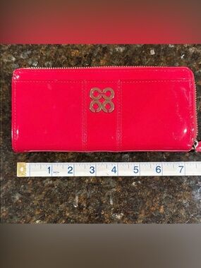 Coach Patent Leather Zip Wallet in Bright Pink with Logo